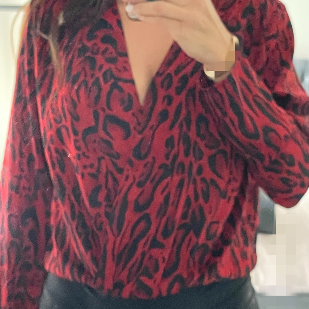 Zara Red Wrap Blouse with V-Neck